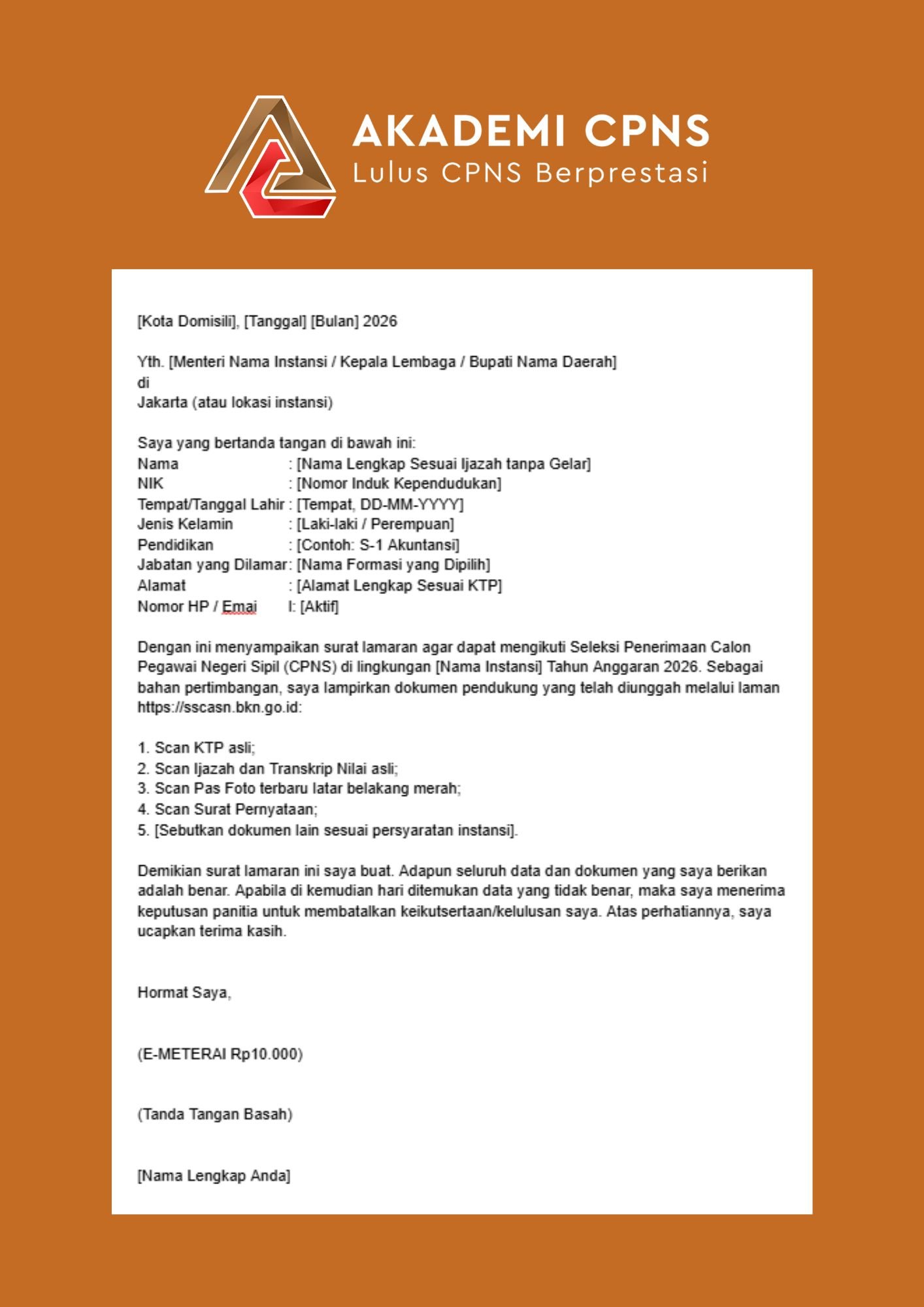 Format Surat Lamaran CPNS 2026