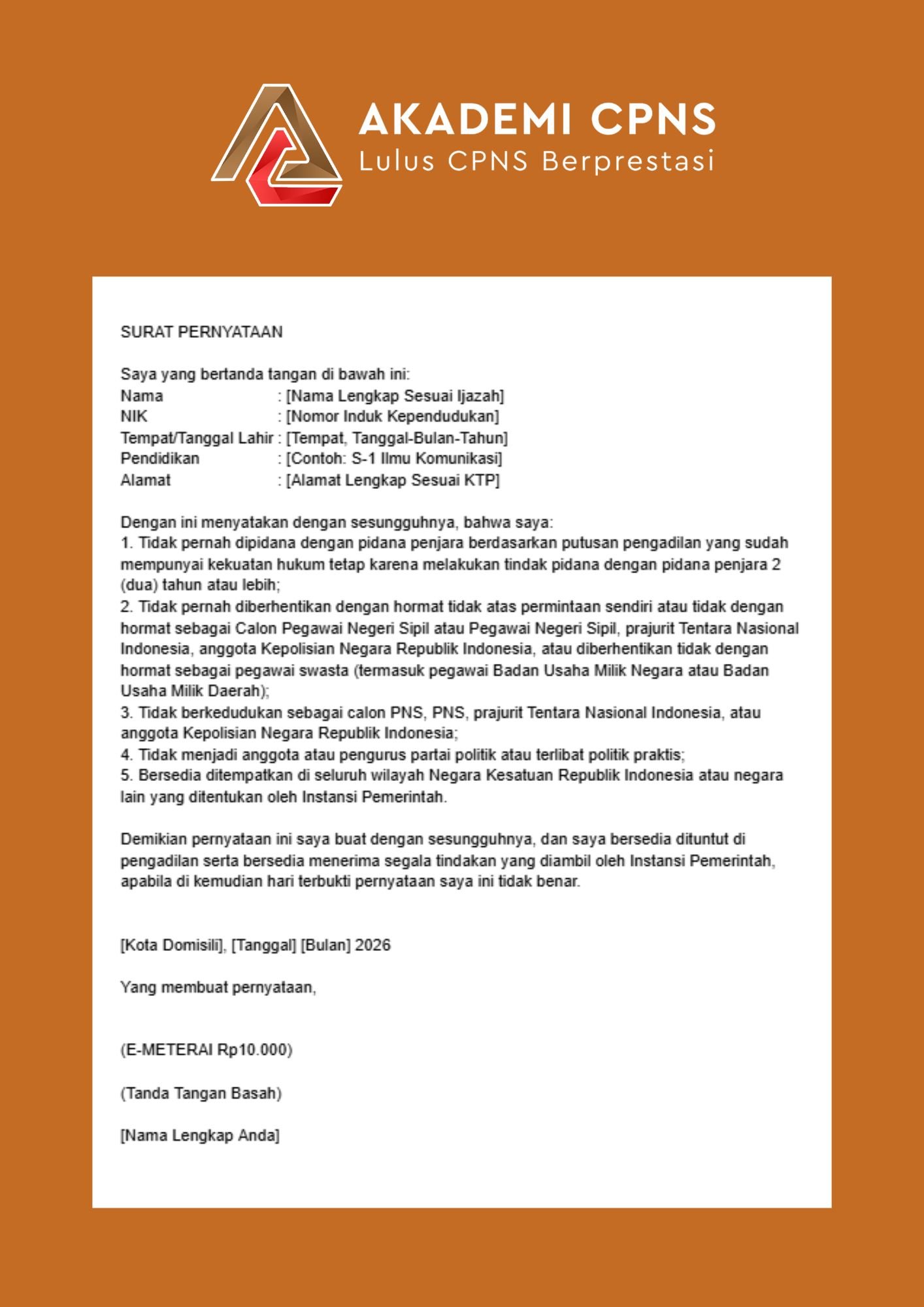 Format Surat Pernyataan CPNS 2026